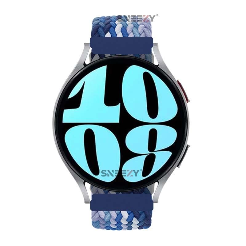 Sneezy Huawei Watch GT2 42mm Uyumlu 20mm Metal Klips Solo Fiberlink Örgü Kordon Mavi Beyaz