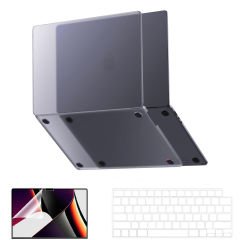 MacBook Air 13.6 İnç Kılıf M3-M2 / A3113-A2681, için Dayanıklı Koruyucu Mat Plastik Sert Kılıf Siyah-Set1