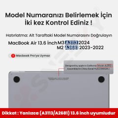 MacBook Air 13.6 İnç Kılıf M3-M2 / A3113-A2681, için Dayanıklı Koruyucu Mat Plastik Sert Kılıf Siyah-Set1