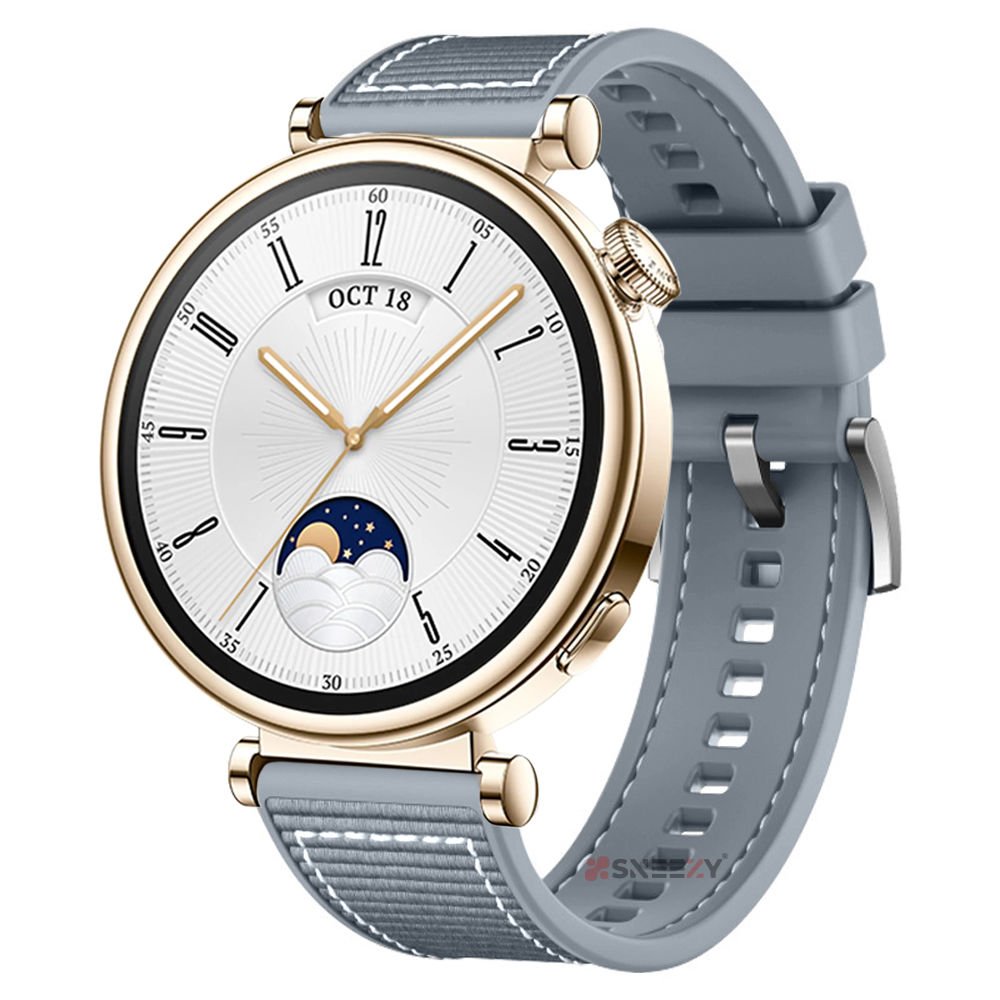 Sneezy Huawei Watch GT4 41mm İle Uyumlu Dikiş Desenli Metal Tokalı Dokuma Silikon Kordon