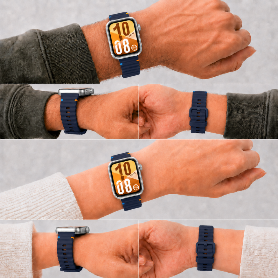 Huawei Watch Fit 4 ve Fit 4 Pro İle Uyumlu Dalga Desenli Tokalı Yumuşak Soft Silikon Kordon Lacivert