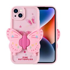 Apple iPhone 14 Kılıf Kamera Korumalı Figür Tasarımlı Glam Kapak Açık Pembe - Açık Pembe