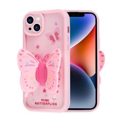 Apple iPhone 14 Kılıf Kamera Korumalı Figür Tasarımlı Glam Kapak Açık Pembe - Açık Pembe