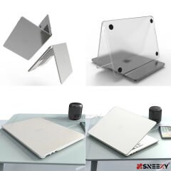 MacBook Air 13.6 İnç Kılıf M3-M2 / A3113-A2681, için Dayanıklı Koruyucu Mat Plastik Sert Kılıf Şeffaf-Set2