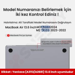 MacBook Air 13.6 İnç Kılıf M3-M2 / A3113-A2681, için Dayanıklı Koruyucu Mat Plastik Sert Kılıf Siyah-Set3