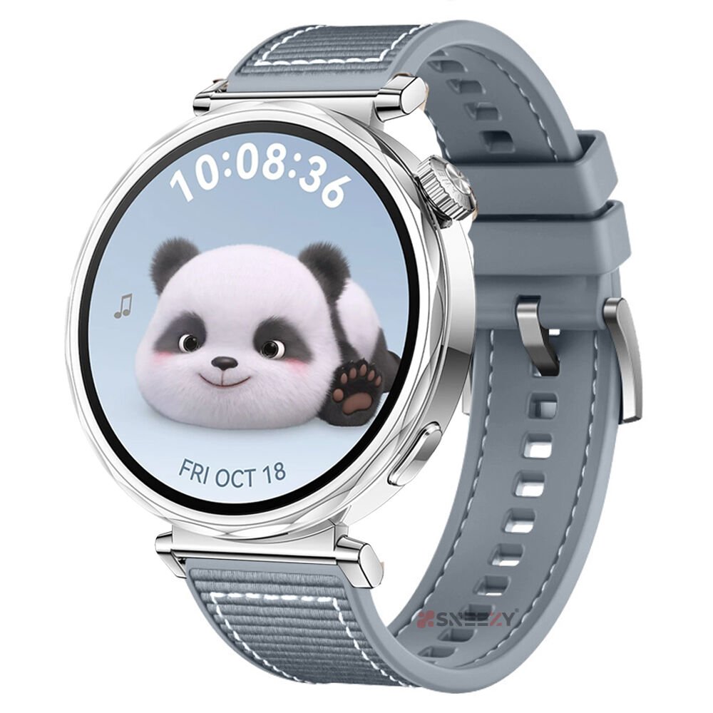 Sneezy Huawei Watch GT5 41mm İle Uyumlu Dikiş Desenli Metal Tokalı Dokuma Silikon Kordon