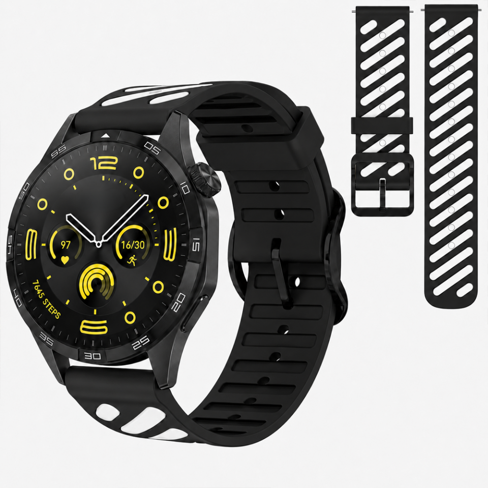 Huawei Watch GT 4 46 mm Uyumlu Çift Renkli Delikli Silikon Spor Kordon