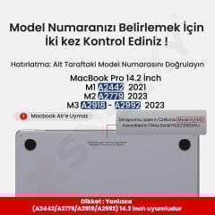 MacBook Pro 14.2 İnç Kılıf M1-M2-M3 A2442-A2779-A2992 için Dayanıklı Koruyucu Mat Plastik Sert Kılıf Siyah-Set1