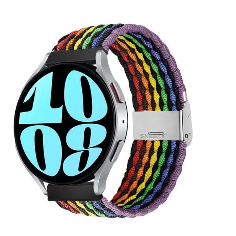 Sneezy Huawei Watch GT 3 Pro 43mm İle Uyumlu 20mm Metal Klips Solo Fiberlink Örgü Kordon Gökkuşağı Siyah