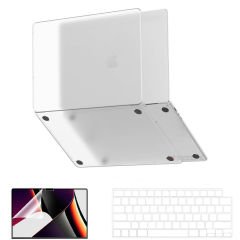 MacBook Pro 14.2 İnç Kılıf M1-M2-M3 A2442-A2779-A2992 için Dayanıklı Koruyucu Mat Plastik Sert Kılıf Şeffaf-Set1