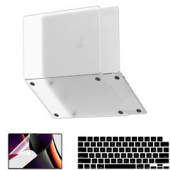 MacBook Pro 14.2 İnç Kılıf M1-M2-M3 A2442-A2779-A2992 için Dayanıklı Koruyucu Mat Plastik Sert Kılıf Şeffaf-Set2