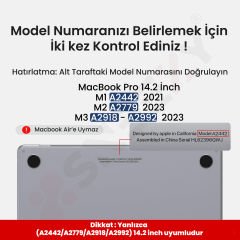 MacBook Pro 14.2 İnç Kılıf M1-M2-M3 A2442-A2779-A2992 için Dayanıklı Koruyucu Mat Plastik Sert Kılıf Şeffaf-Set2