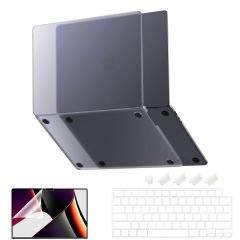 MacBook Pro 14.2 İnç Kılıf M1-M2-M3 A2442-A2779-A2992 için Dayanıklı Koruyucu Mat Plastik Sert Kılıf Siyah-Set3