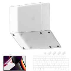 MacBook Pro 14.2 İnç Kılıf M1-M2-M3 A2442-A2779-A2992 için Dayanıklı Koruyucu Mat Plastik Sert Kılıf Şeffaf-Set3