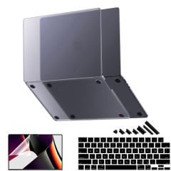 MacBook Pro 14.2 İnç Kılıf M1-M2-M3 A2442-A2779-A2992 için Dayanıklı Koruyucu Mat Plastik Sert Kılıf Siyah-Set4