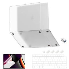 MacBook Pro 14.2 İnç Kılıf M1-M2-M3 A2442-A2779-A2992 için Dayanıklı Koruyucu Mat Plastik Sert Kılıf Şeffaf-Set5