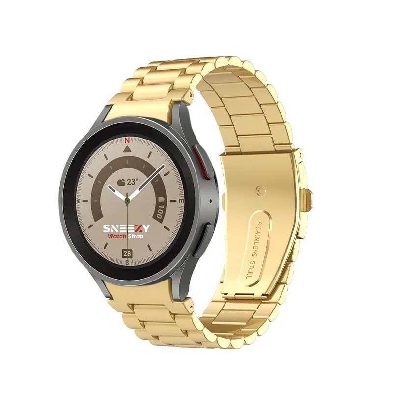 Samsung Galaxy Watch 4 5 Pro 40 42 44 45 46mm Uyumlu Kavisli Ironweft Döküm Çelik Metal Kordon Gold