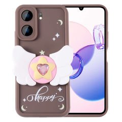 Xiaomi Redmi 13C Kılıf Kamera Korumalı Figür Tasarımlı Glam Kapak Kahverengi