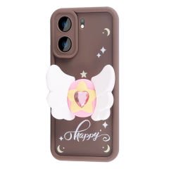 Xiaomi Redmi 13C Kılıf Kamera Korumalı Figür Tasarımlı Glam Kapak Kahverengi