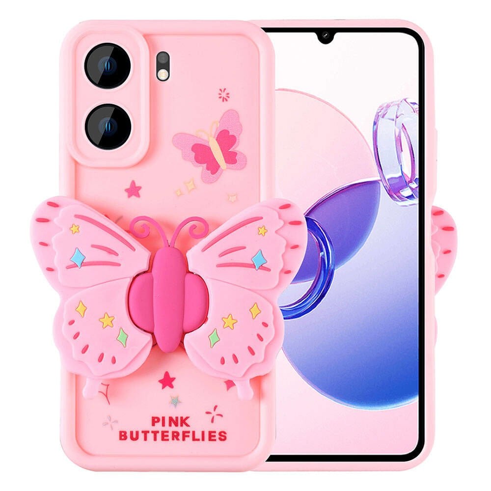 Xiaomi Redmi 13C Kılıf Kamera Korumalı Figür Tasarımlı Glam Kapak Açık Pembe - Açık Pembe