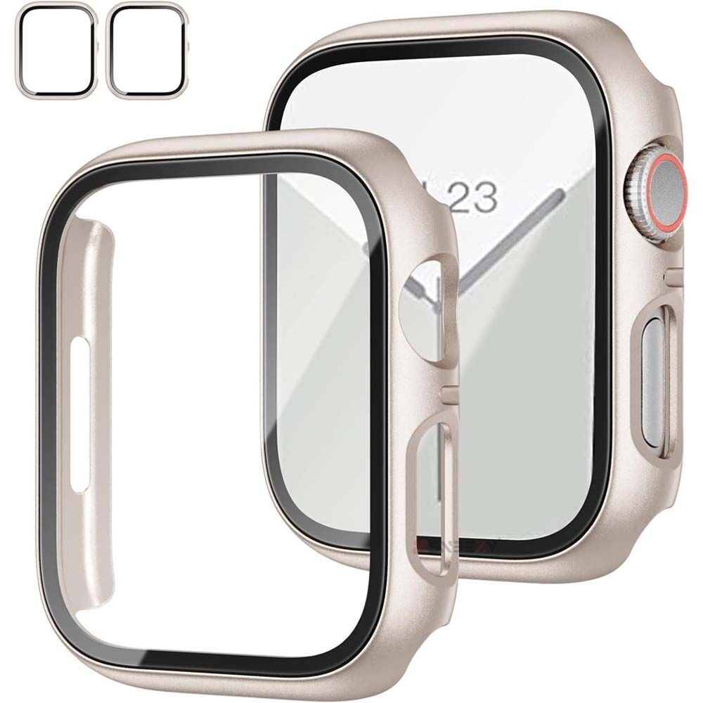 Apple Watch Series 10 46mm Uyumlu Starlight 360 Derece Koruma ve Temperli Cam Ekran Koruyucu Starlight