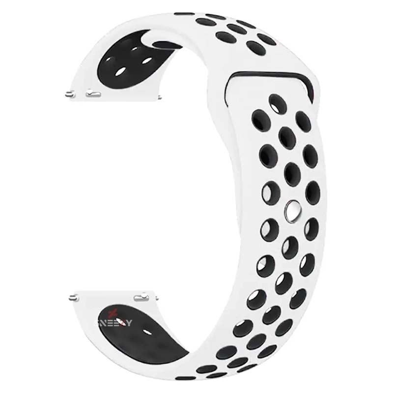 Huawei Watch GT2 Elite-Sport-Classic 46mm-GT2 Pro 22mm Uyumlu FlexAir Supreme Silikon Kordon Beyaz - Siyah