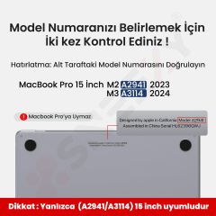 MacBook Pro 15 İnç Kılıf M2-M3 A2941-A3114 için Dayanıklı Koruyucu Mat Plastik Sert Kılıf Şeffaf-Set1