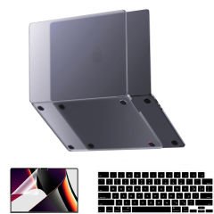 MacBook Pro 15 İnç Kılıf M2-M3 A2941-A3114 için Dayanıklı Koruyucu Mat Plastik Sert Kılıf Siyah-Set2