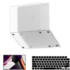 MacBook Pro 15 İnç Kılıf M2-M3 A2941-A3114 için Dayanıklı Koruyucu Mat Plastik Sert Kılıf Şeffaf-Set2