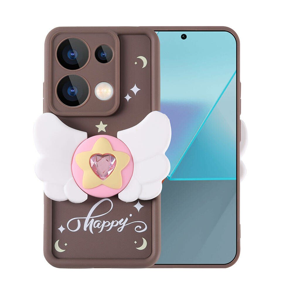 Xiaomi Poco M6 Pro 4G Kılıf Kamera Korumalı Figür Tasarımlı Glam Kapak Kahverengi