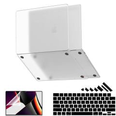 MacBook Pro 15 İnç Kılıf M2-M3 A2941-A3114 için Dayanıklı Koruyucu Mat Plastik Sert Kılıf Şeffaf-Set4