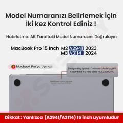MacBook Pro 15 İnç Kılıf M2-M3 A2941-A3114 için Dayanıklı Koruyucu Mat Plastik Sert Kılıf Şeffaf-Set4
