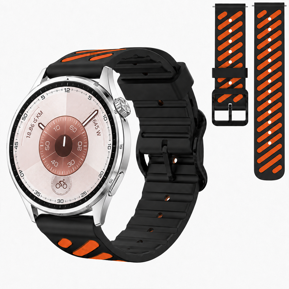 Huawei Watch GT 6 46 mm Uyumlu Çift Renkli Delikli Silikon Spor Kordon Siyah