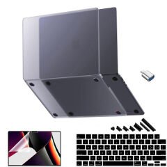MacBook Pro 15 İnç Kılıf M2-M3 A2941-A3114 için Dayanıklı Koruyucu Mat Plastik Sert Kılıf Siyah-Set6