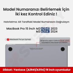 MacBook Pro 15 İnç Kılıf M2-M3 A2941-A3114 için Dayanıklı Koruyucu Mat Plastik Sert Kılıf Siyah-Set6