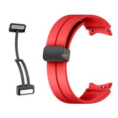 Samsung Galaxy Watch 4 5 Pro 40 42 44 45 46mm Uyumlu Kavisli Coastal Manyetik Tokalı Silikon Kordon Kırmızı