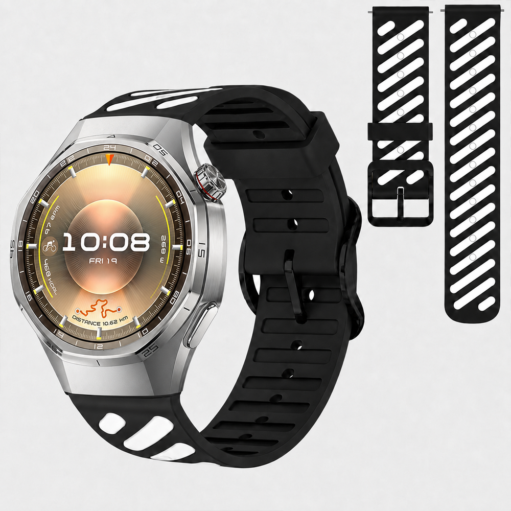Huawei Watch GT 6 Pro 46 mm Uyumlu Çift Renkli Delikli Silikon Spor Kordon Beyaz