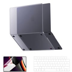 MacBook Pro 16.2 İnç Kılıf M1-M2-M3 A2485-A2780-A2991 için Dayanıklı Koruyucu Mat Plastik Sert Kılıf Siyah-Set1