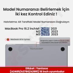 MacBook Pro 16.2 İnç Kılıf M1-M2-M3 A2485-A2780-A2991 için Dayanıklı Koruyucu Mat Plastik Sert Kılıf Siyah-Set1