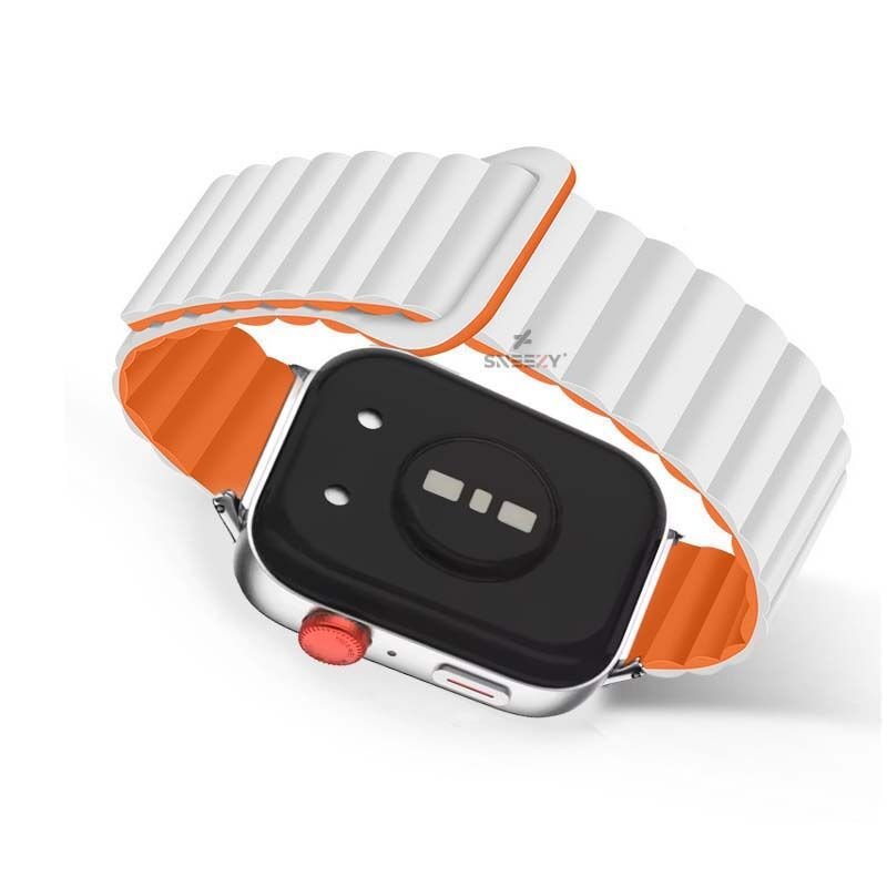 Redmi Watch 5 Active Redmi 5 Lite Uyumlu Kordon Harmony Duo Magnetik Silikon Kordon Beyaz Turuncu