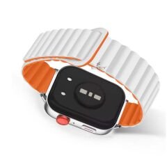 Redmi Watch 5 Active Redmi 5 Lite Uyumlu Kordon Harmony Duo Magnetik Silikon Kordon Beyaz Turuncu