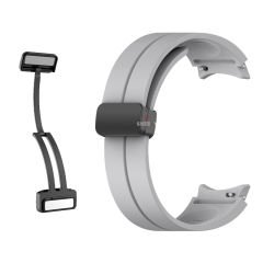 Samsung Galaxy Watch 4 5 Pro 40 42 44 45 46mm Uyumlu Kavisli Coastal Manyetik Tokalı Silikon Kordon Gri