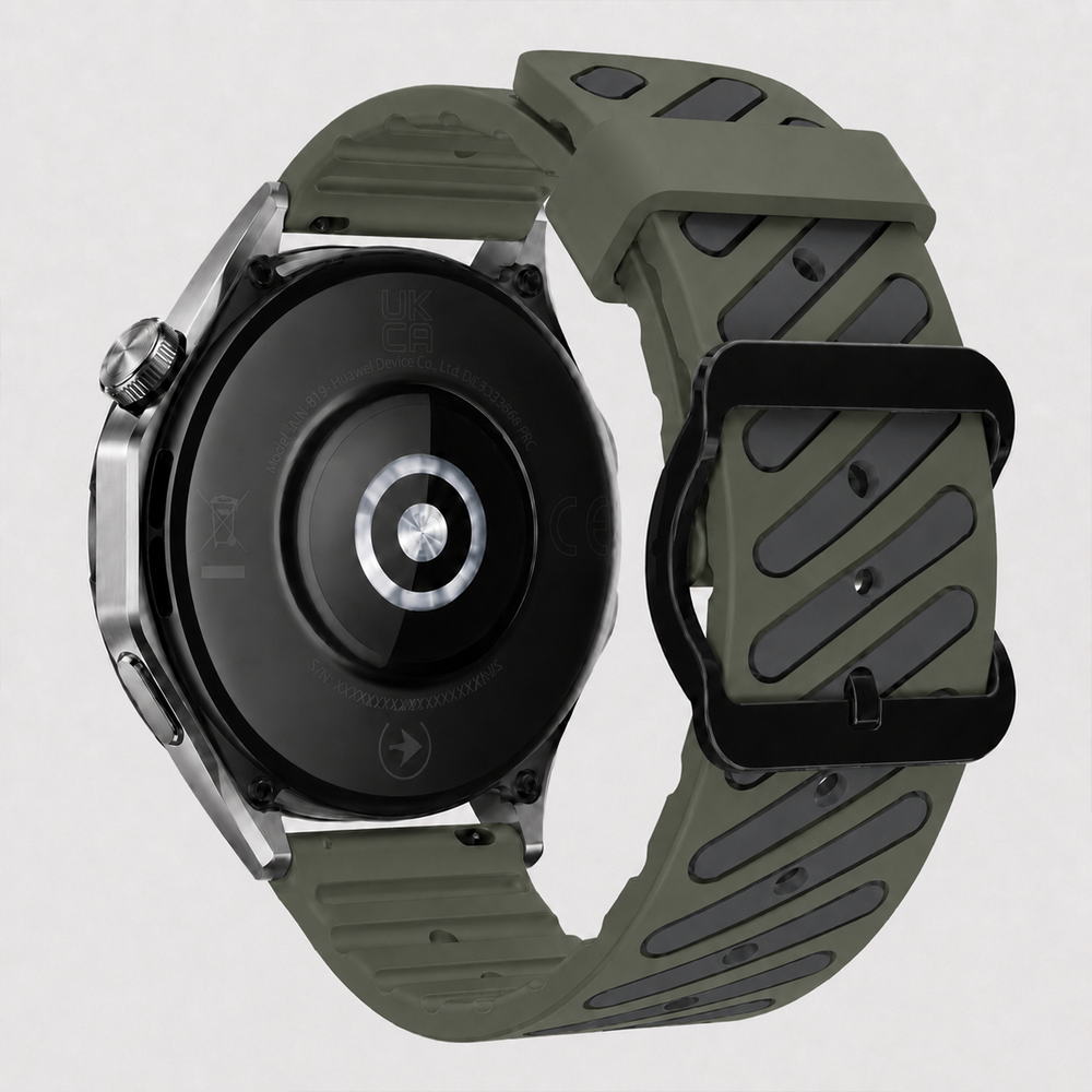 Huawei Watch GT 6 Pro 46 mm Uyumlu Çift Renkli Delikli Silikon Spor Kordon Haki