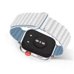 Redmi Watch 5 Active Redmi 5 Lite Uyumlu Kordon Harmony Duo Magnetik Silikon Kordon Beyaz Mavi