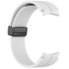 Samsung Galaxy Watch 4 5 Pro 40 42 44 45 46mm Uyumlu Kavisli Coastal Manyetik Tokalı Silikon Kordon Beyaz