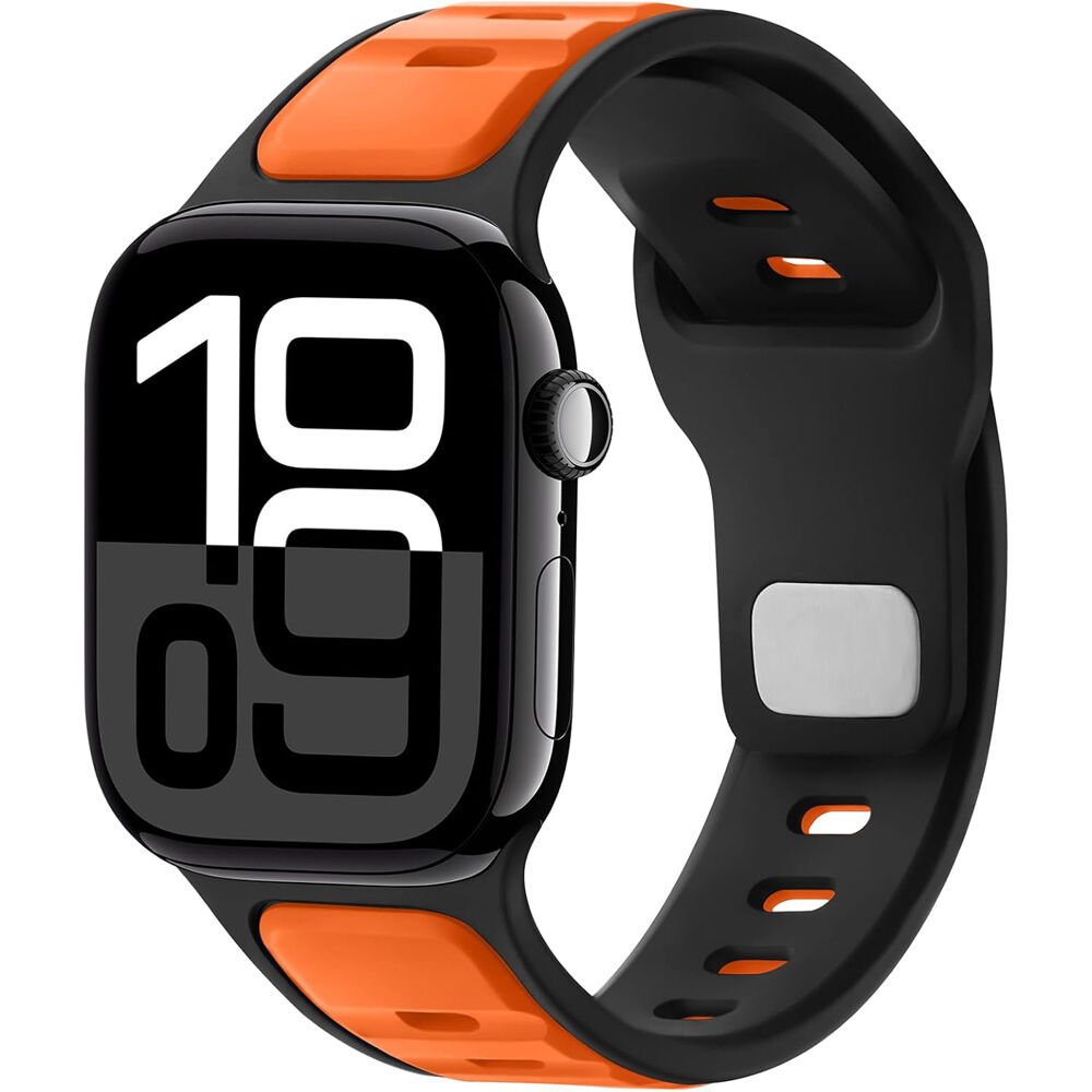 Apple Watch 42mm 44mm 45mm S10 46mm Ultra 49mm Çift Renkli Spor Silikon Kordon Nefes Alabilir Turuncu
