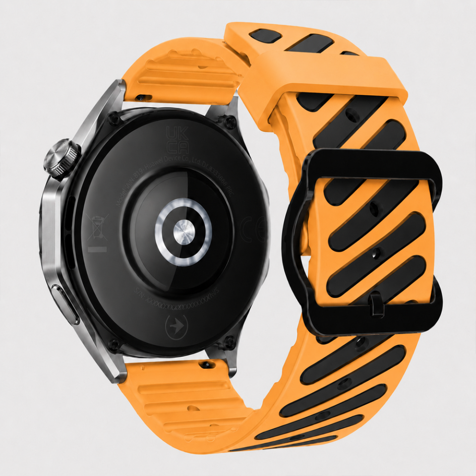 Huawei Watch GT 6 Pro 46 mm Uyumlu Çift Renkli Delikli Silikon Spor Kordon Turuncu