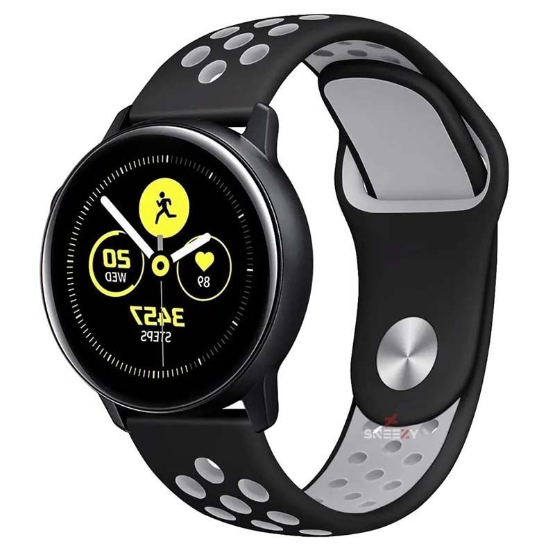 Huawei Watch GT Runner-Sport 46mm- GT2 E 22mm Uyumlu FlexAir Supreme Silikon Kordon Siyah - Gri