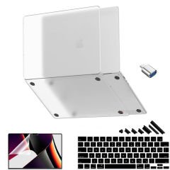MacBook Pro 16.2 İnç Kılıf M1-M2-M3 A2485-A2780-A2991 için Dayanıklı Koruyucu Mat Plastik Sert Kılıf Şeffaf-Set6