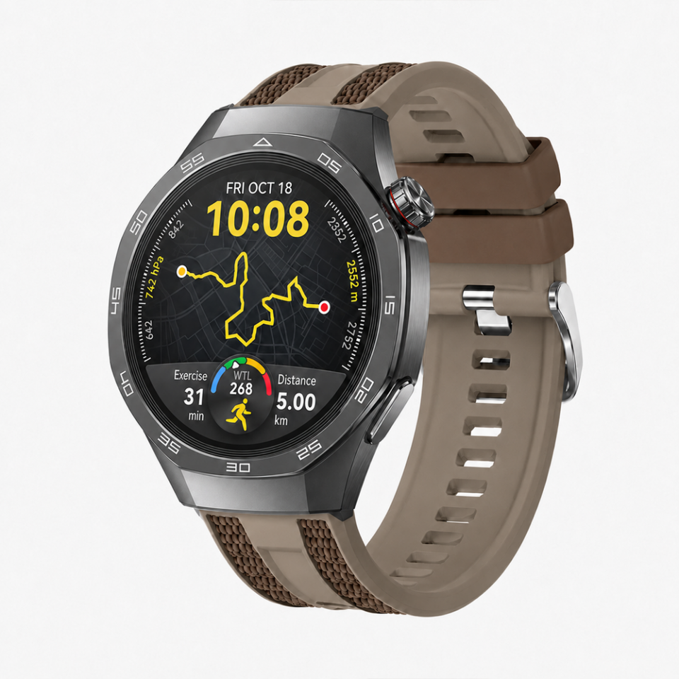 Huawei Watch GT 5 Pro 46mm Uyumlu 22mm Outdoor Tasarım Spor Silikon Kordon Kahverengi